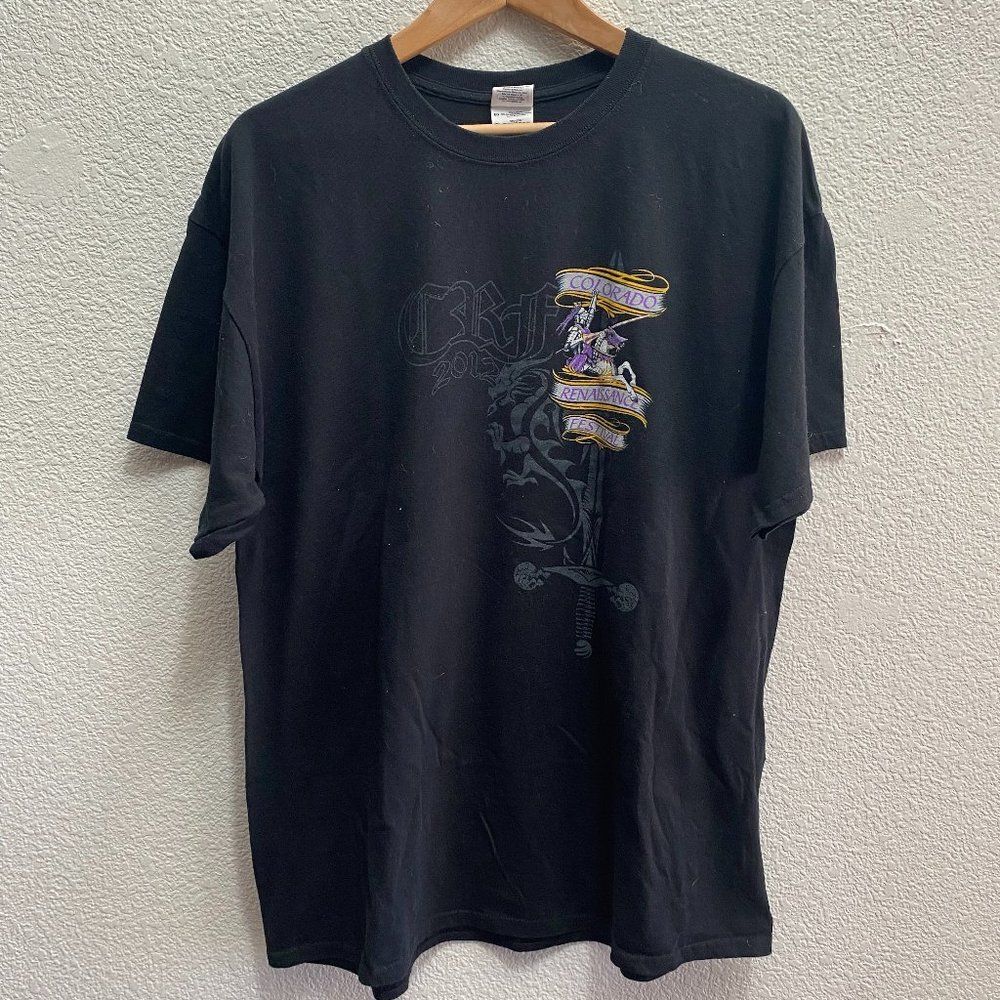 Colorado Renaissance Festival 2012 Black T-Shirt Knight Horse Jousting Men's XL